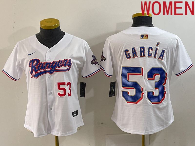 Women Texas Rangers #53 Garcia White Champion Game Nike 2024 MLB Jersey style 2->->Women Jersey